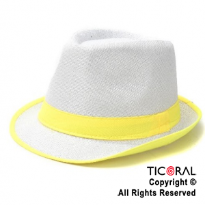 SOMBRERO PANAMA BLANCO CON CINTA FLUO AMARILLO TELA x 1